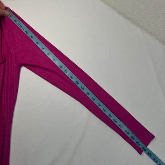 SKIMS Soft Lounge Long Sleeve Ribbed Bodycon Metallic Fuchsia Party Dress Large - Picture 9 of 11